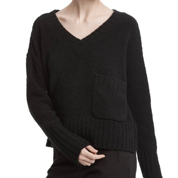 ATM Anthony Thomas Melillo Chenille V-Neck Sweater Black L Boxy Cropped Slouchy - Picture 4 of 10